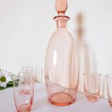 Old pink fine glass liquor service