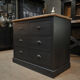 Old commerce stocking furniture has 6 black patinated fir drawers solid oak tray 1930
