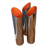 Vintage cylindrical chrome vase from the 1970s.