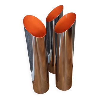 Vintage cylindrical chrome vase from the 1970s.