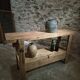 Vintage French beech side table, console, washbasin unit, industrial side table, circa 1950–1970.