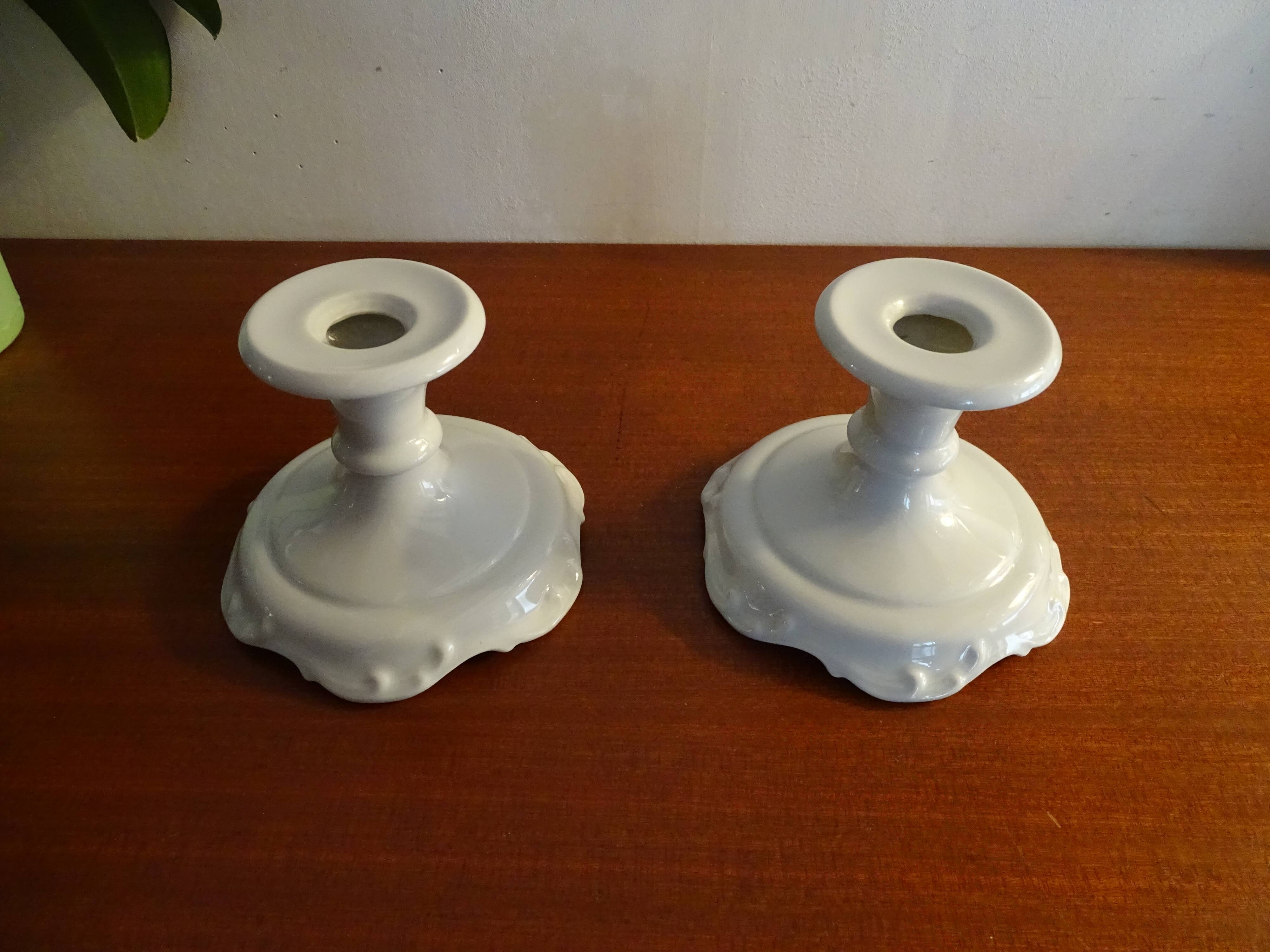 Pair of Limoges porcelain candle holders
