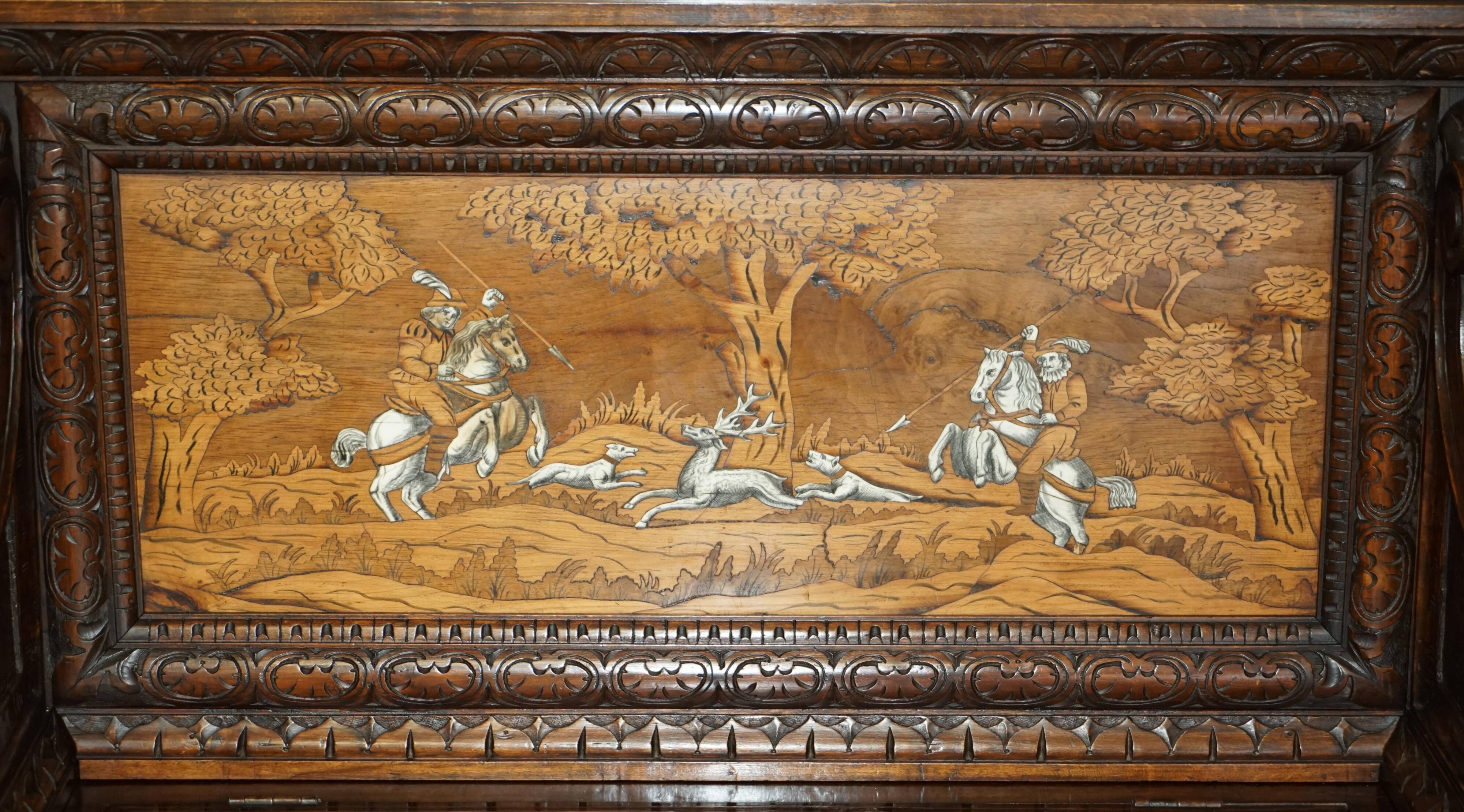 Banc Monks Antique Sculpté Lion Griffon 1860 avec Rangement