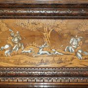 Banc Monks Antique Sculpté Lion Griffon 1860 avec Rangement
