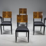 Art Deco French Walnut & Burl Dining Set, 1930s, Set of 7
