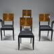 Art Deco French Walnut & Burl Dining Set, 1930s, Set of 7