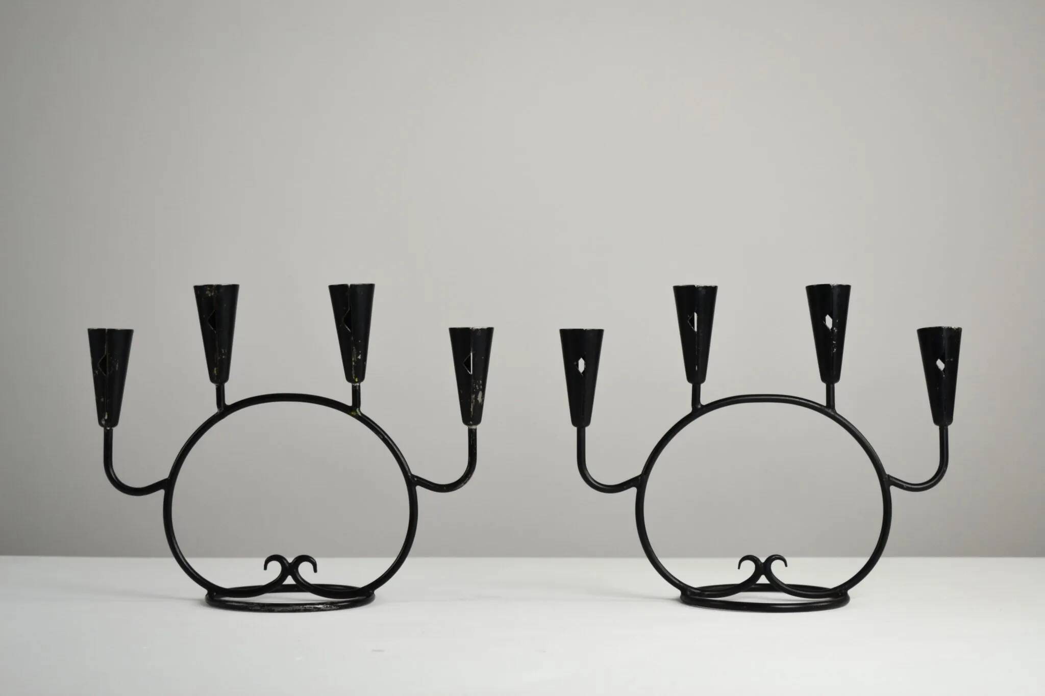 Pair of Candelabras by Nils “Kricke” Wahlström for Ystad-Metall, Sweden, 1950s