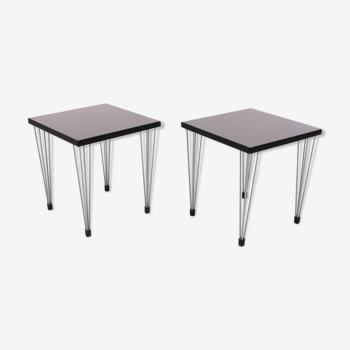 Two Scandinavian hairpin legs side tables 1970s