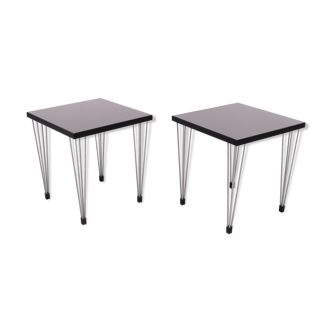 Two Scandinavian hairpin legs side tables 1970s