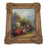 Oil on panel depicting a lively bourgeois scene