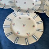 6 vintage octagonal flat plates in floral porcelain, 1960s