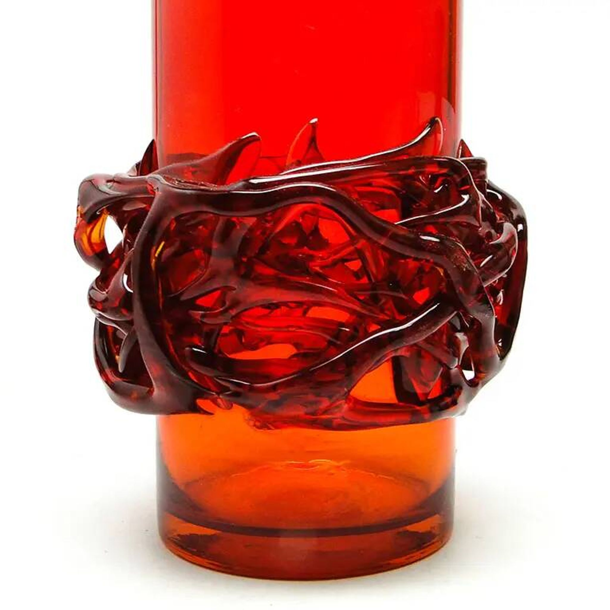 Crown of Thorns vase, red glass, designed by J. Słuczan-Orkusz, Poland, 1970s