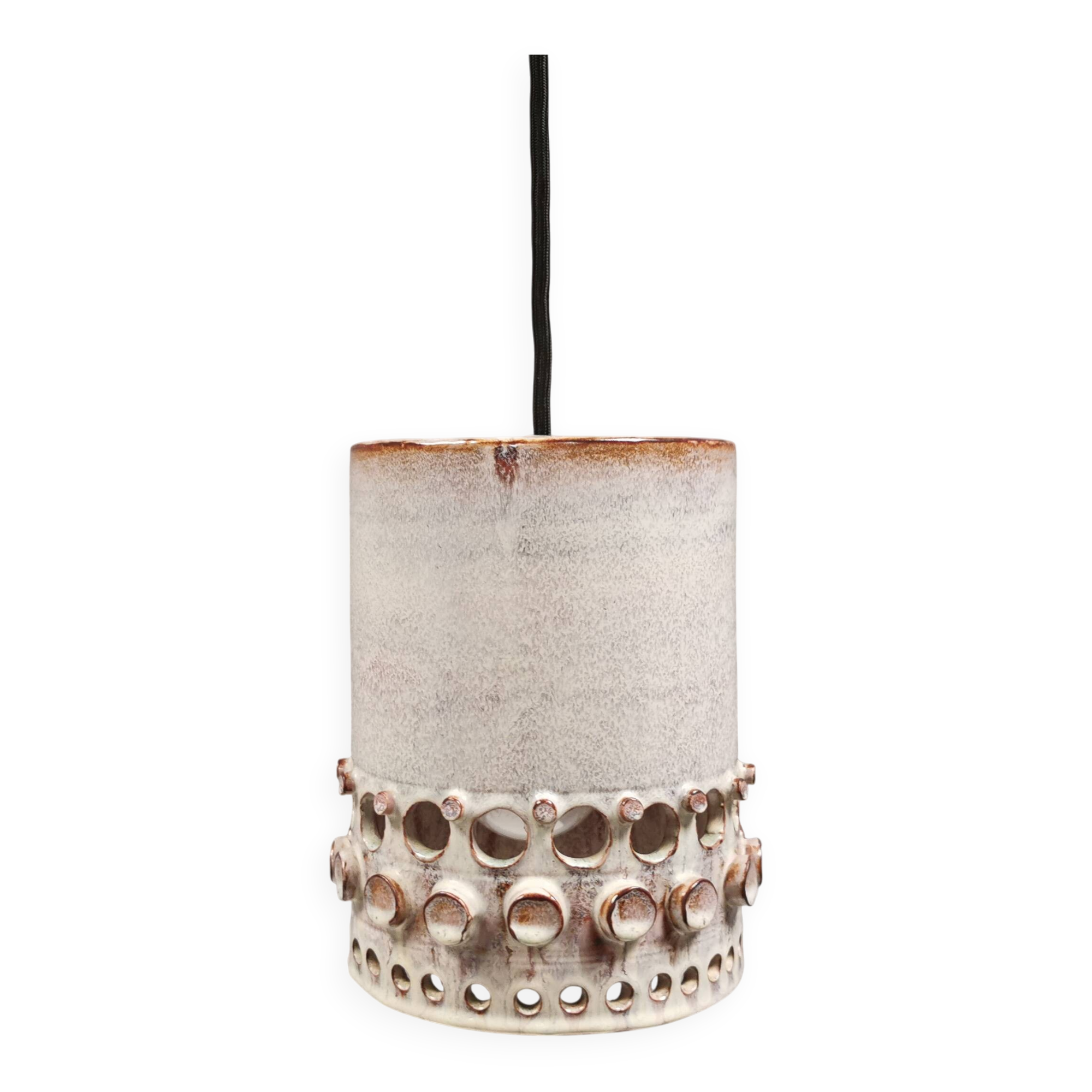 Beautiful, cylinder-shaped hanging lamp in ceramic.