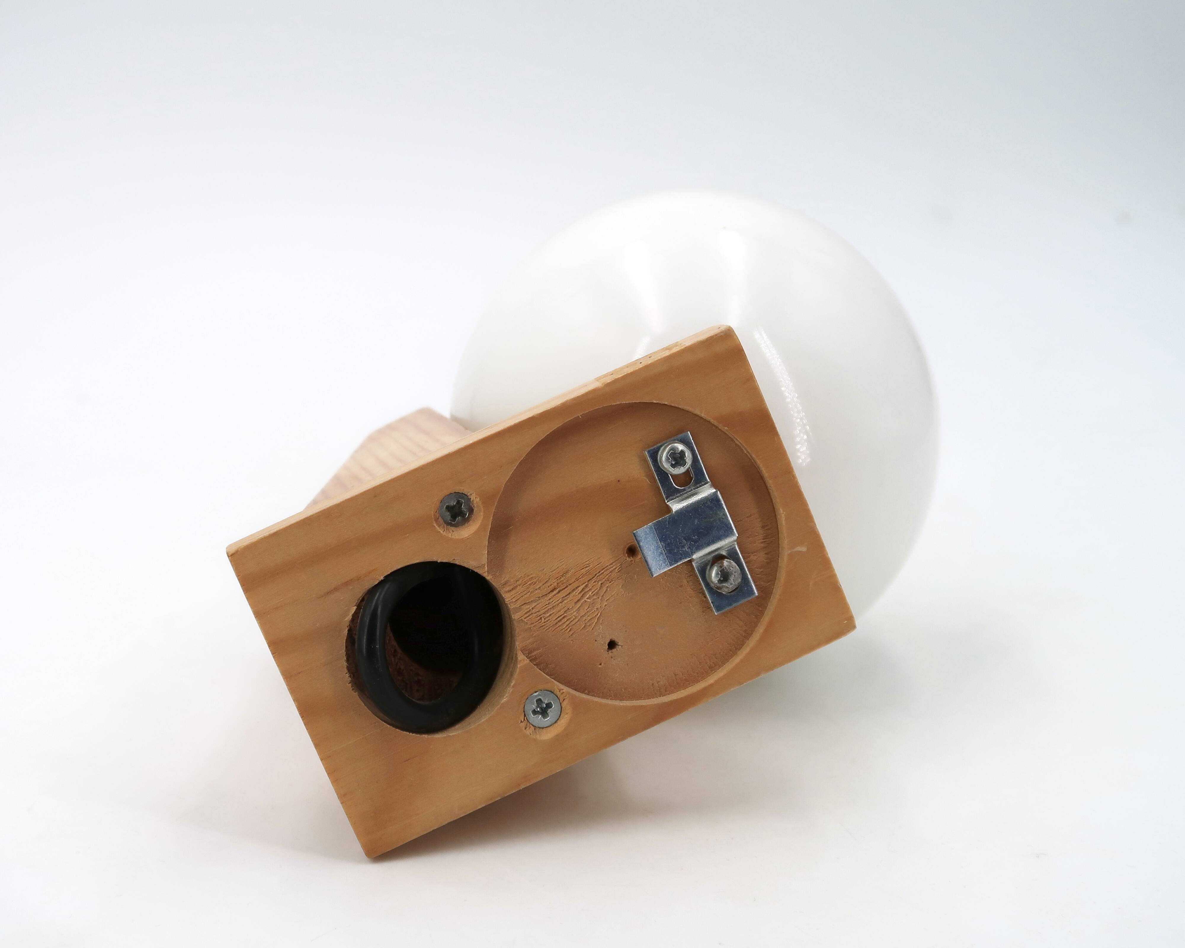 Wall light in pine wood with opaque white glass globe, 1980s