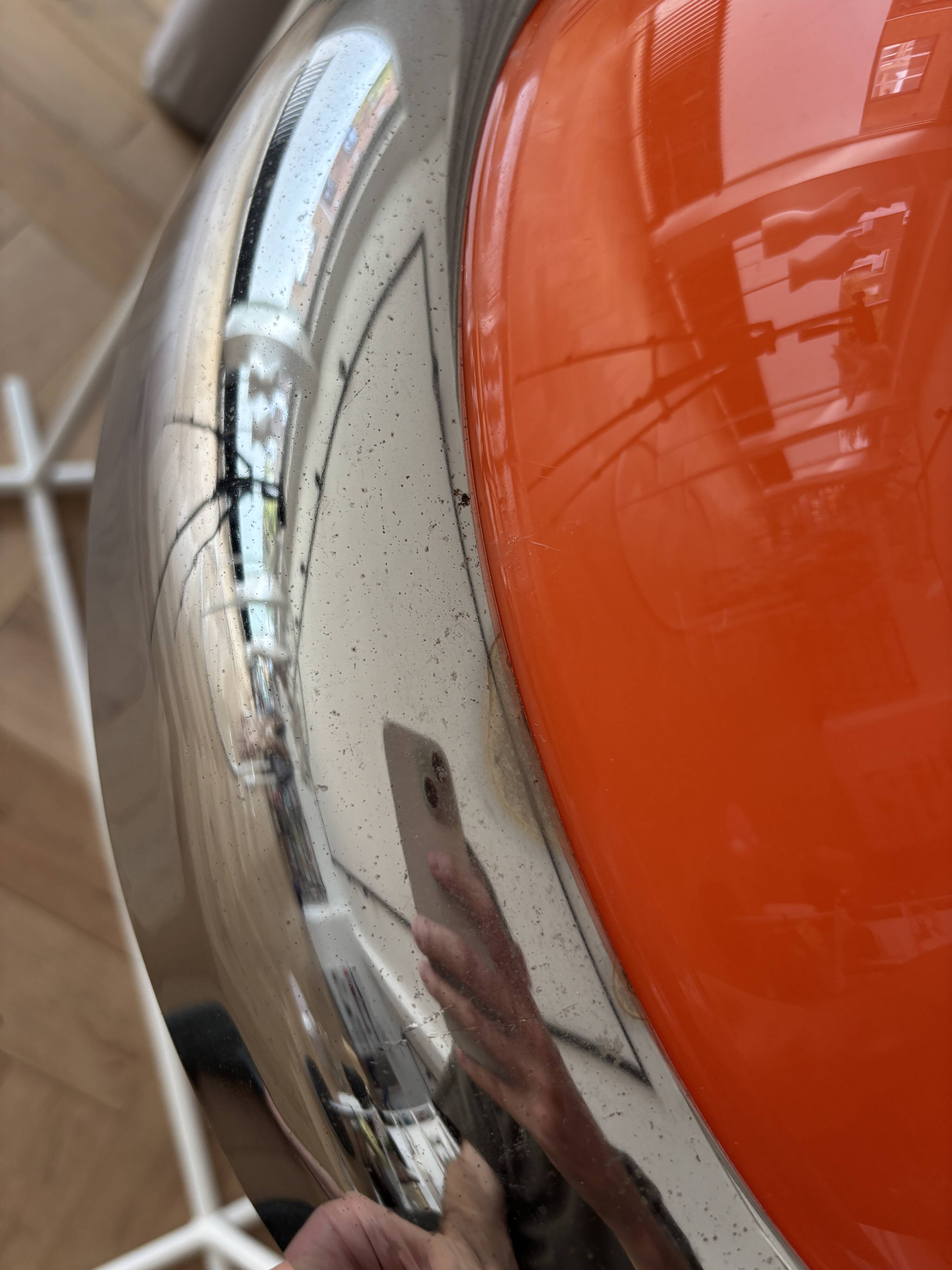 Lampe pendentif orange de l'âge spatial vintage 1973 – Chrome et acrylique