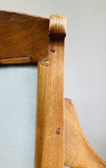 19th century St Empire armchair in pegged blond walnut with cross-stitched tapestries