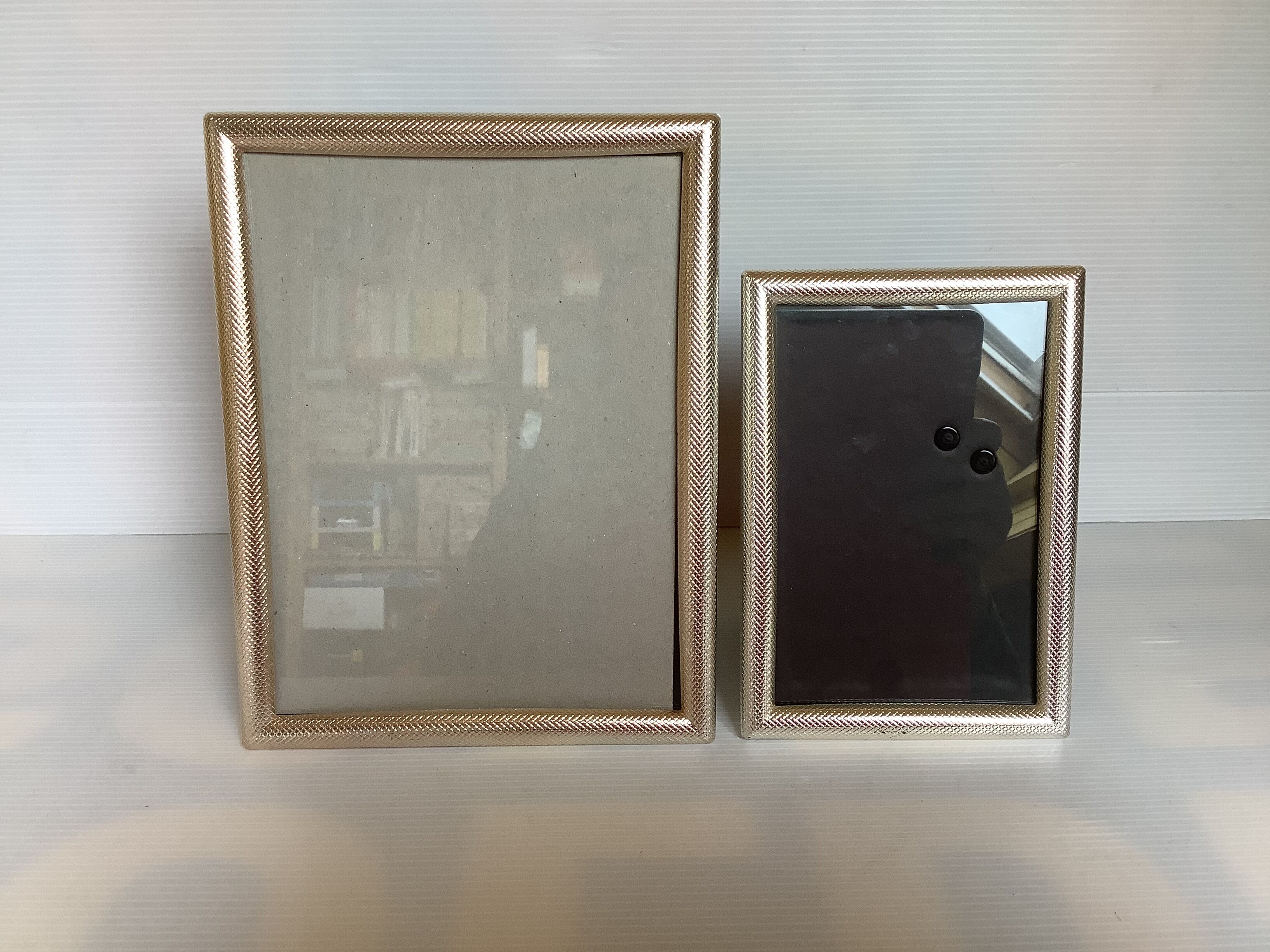 Pair of silver metal photo frames
