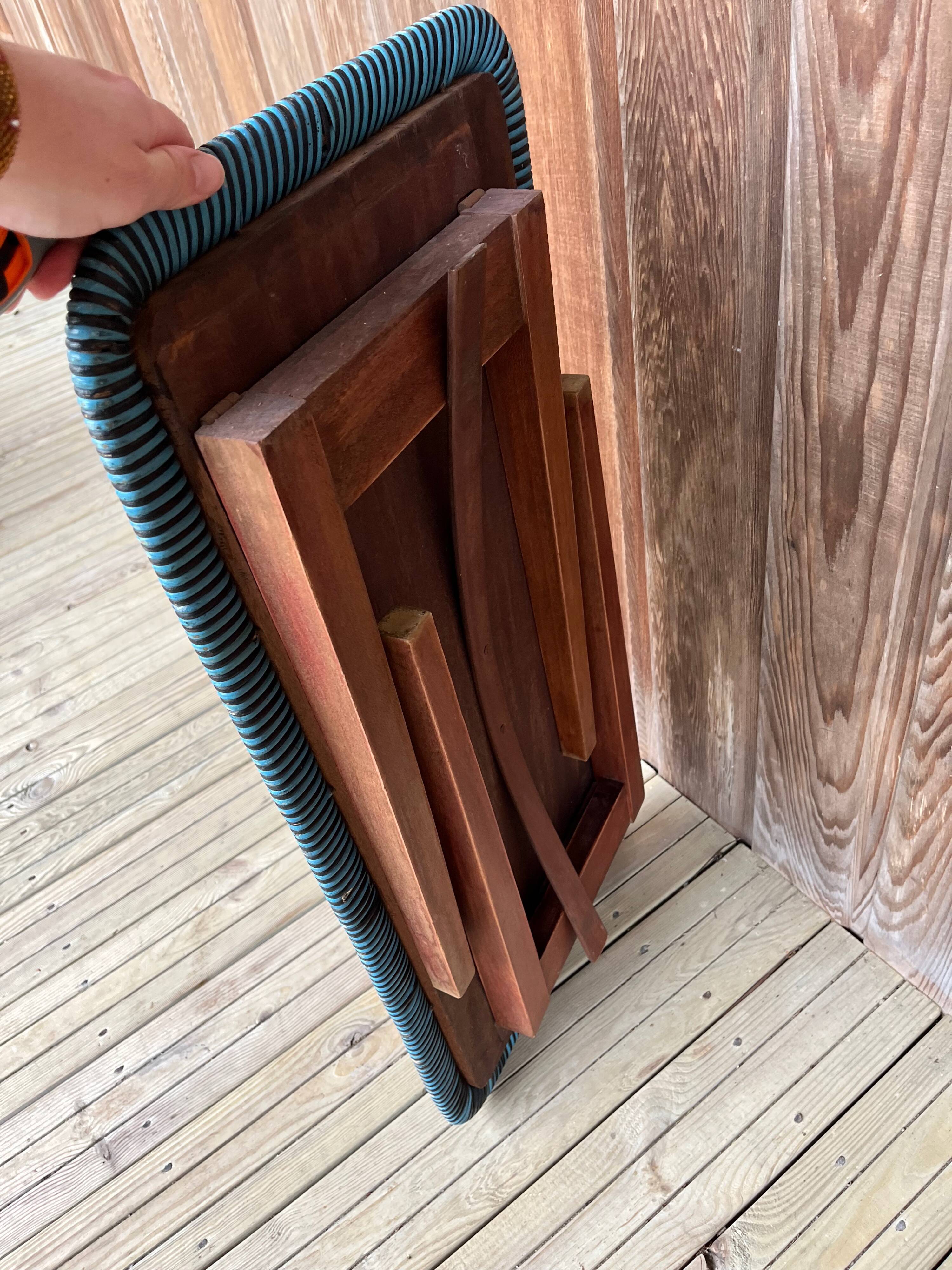 Folding wooden and rattan side table, 1960s