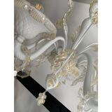 Murano Glass Chandelier in Milky and Gold with Flowers and Leaves