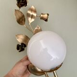 Vintage wall lamp in gold metal and white opaline