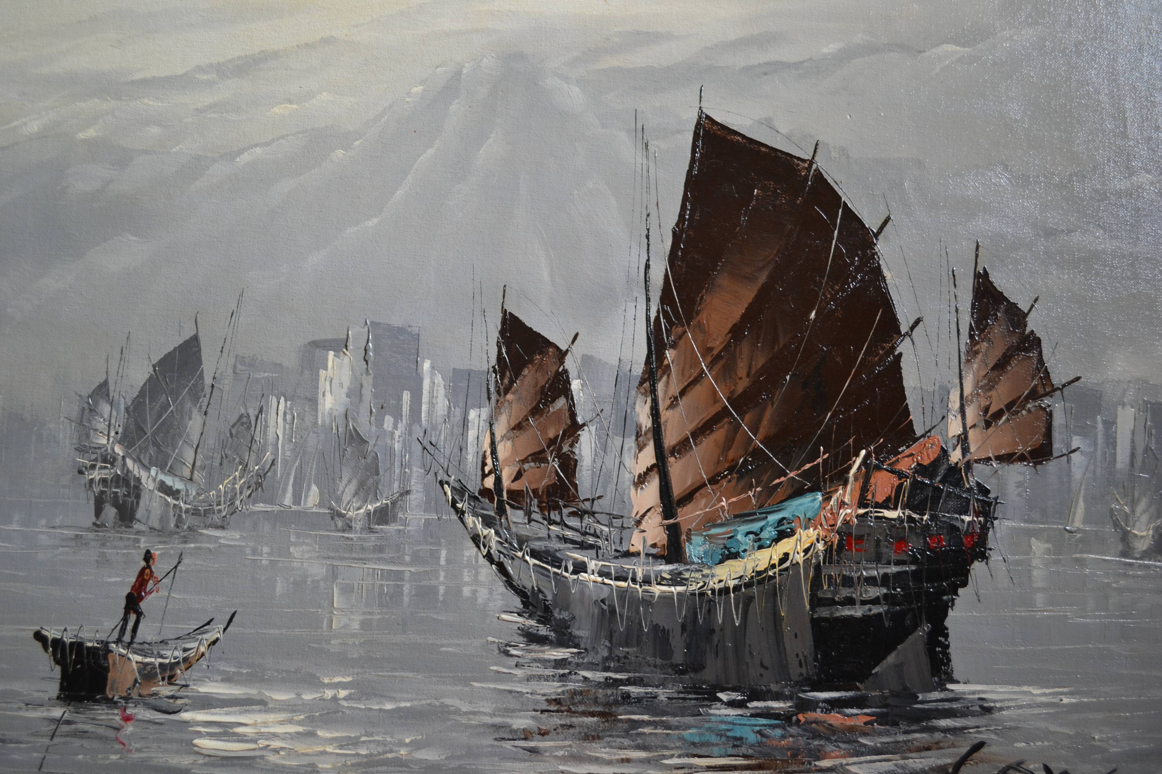 marine painting sailboats seaside in Asia HSP signed