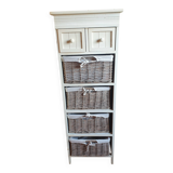 chiffonier, linen chest of drawers made of wood, wicker and fabric