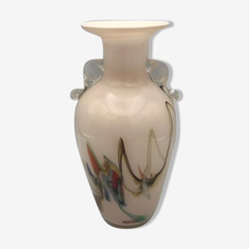 Vase en verre souflée avec inclusion polychrome artistique 20,5 cm