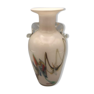 Sulfur glass vase with artistic polychrome inclusion 20.5 cm