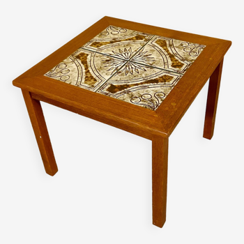 Danish mid-century teak sidetable with tile inlay 1960s