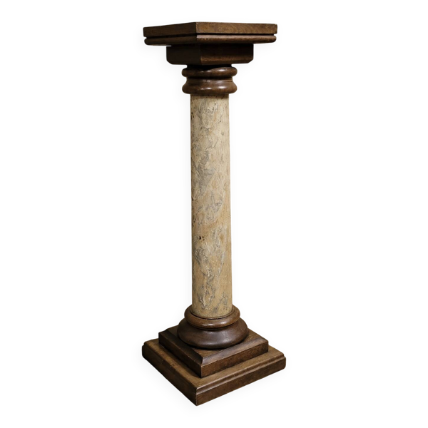 Sellette, colonne piédestal en bois et laque imitant le marbre, XIXe