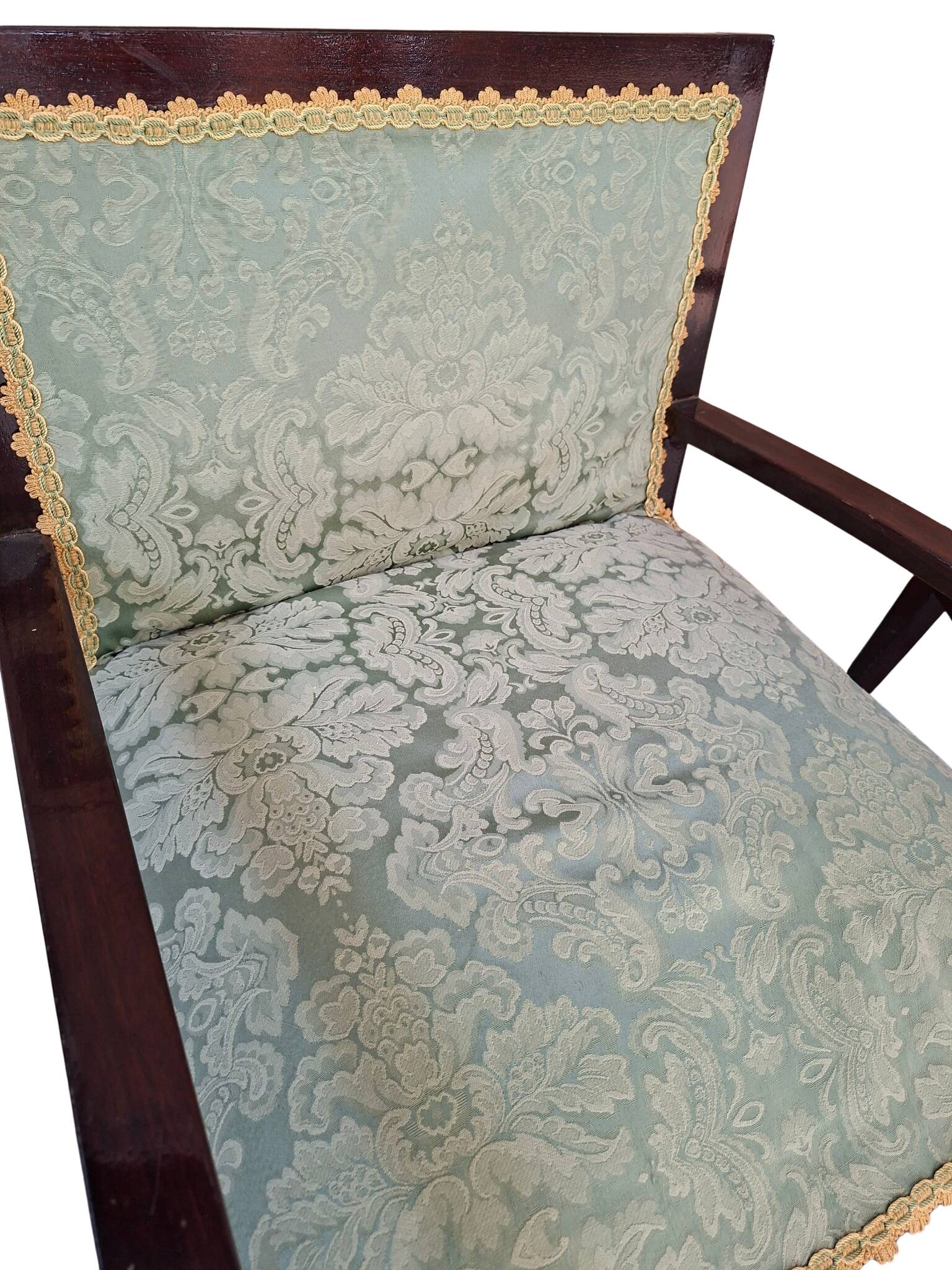 Coppia di Poltroncine Vintage Anni '70 in Mogano e Pregiata Seta di San Leu