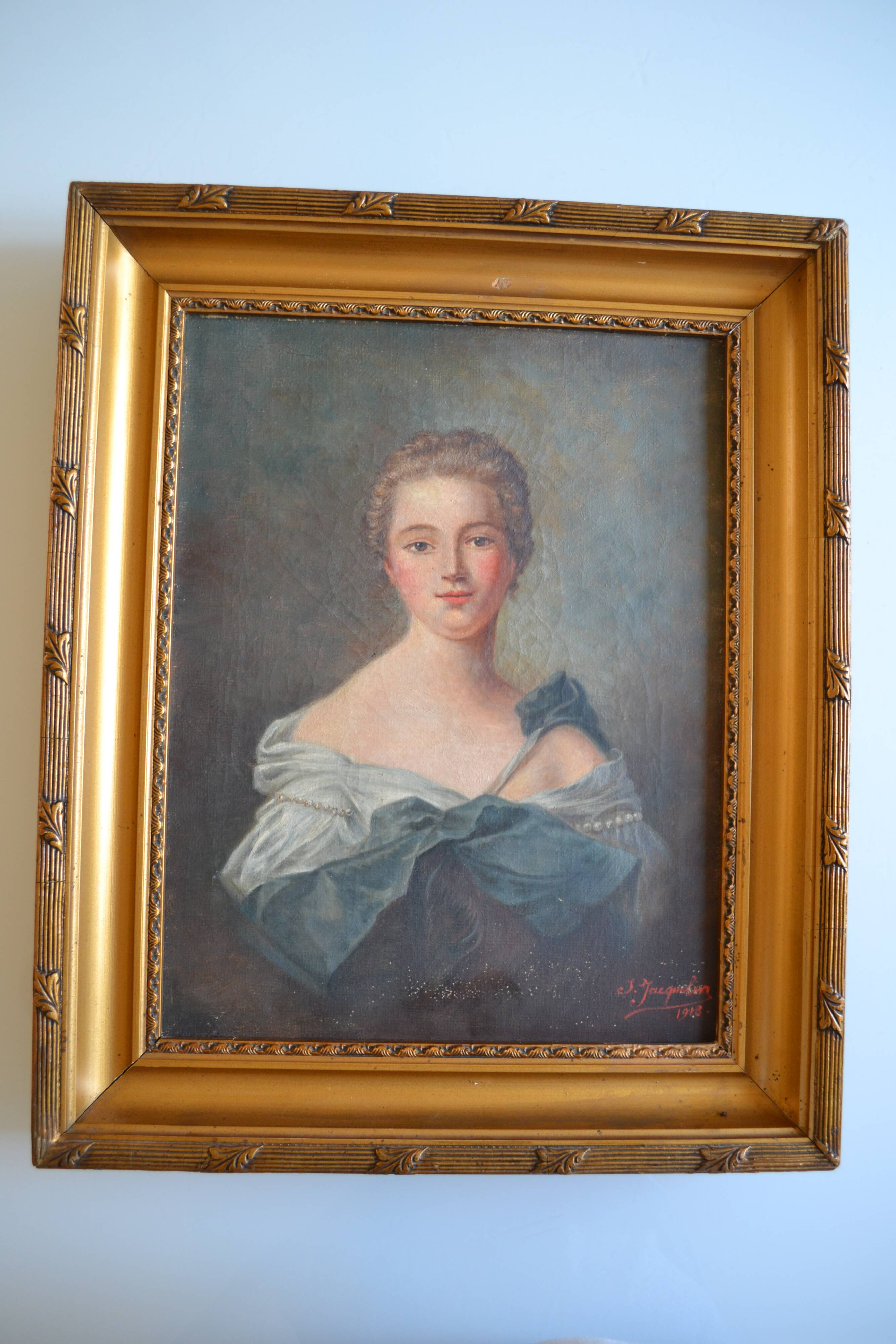 Portrait of Madame de Pompadour as Diana after Nattier painting HST
