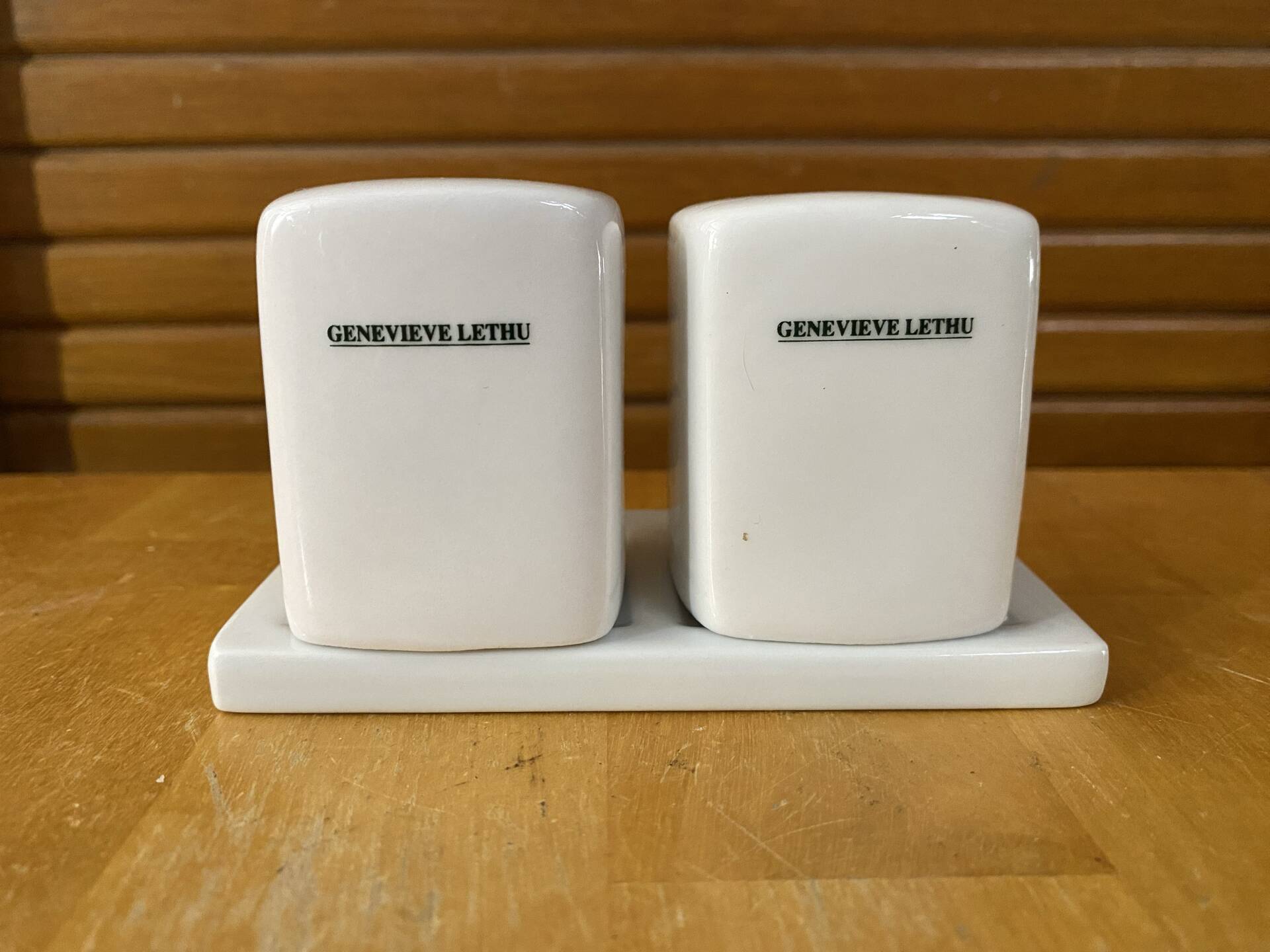 Salt & pepper shaker + genevieve lethu plate porcelain france vintage