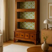 Globe-Wernicke display cabinet in walnut, 3 modules and drawer.