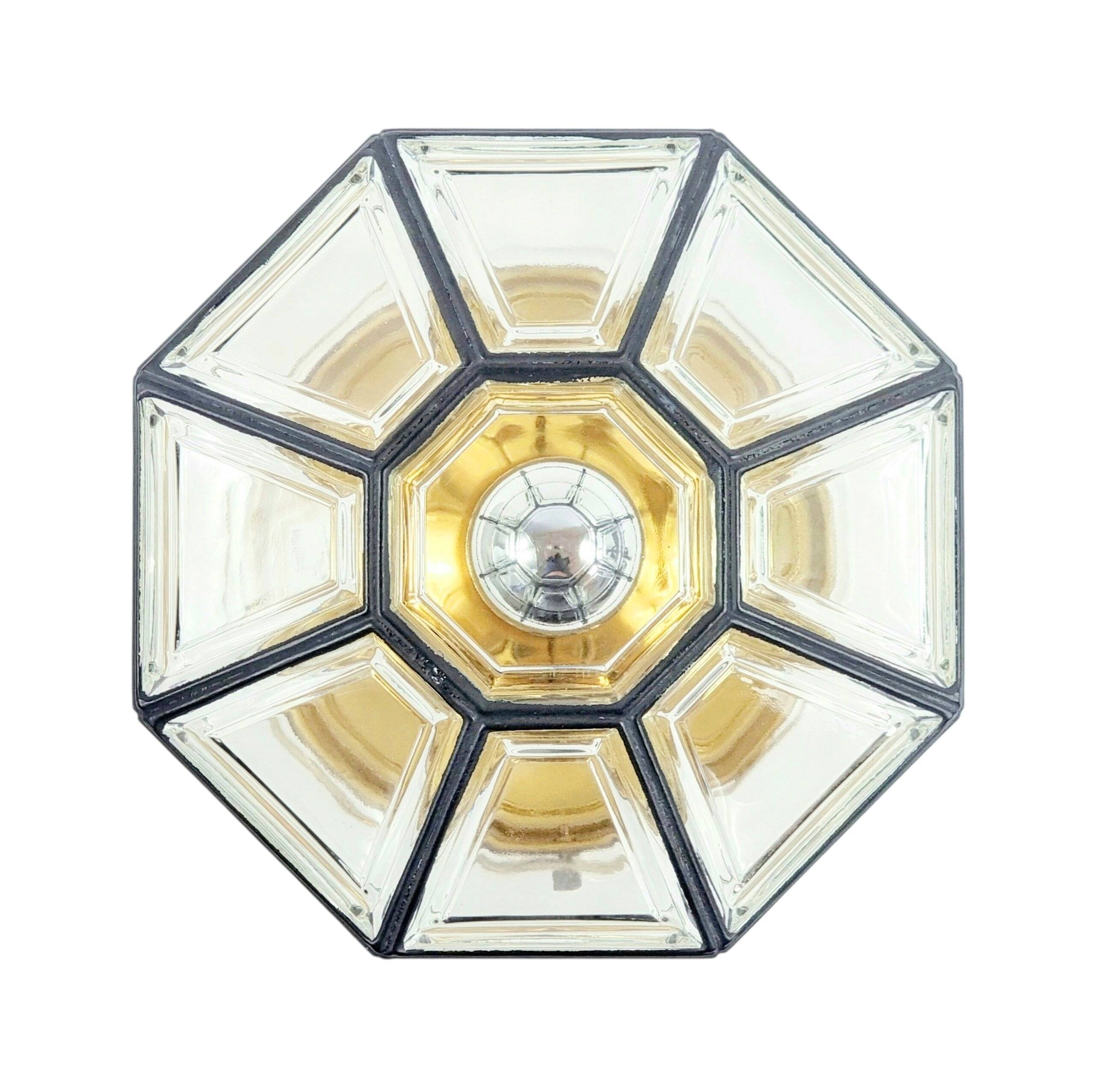 Plafonnier en verre et laiton de style Mid-Century, provenant de Limbourg, en Allemagne, années 1960