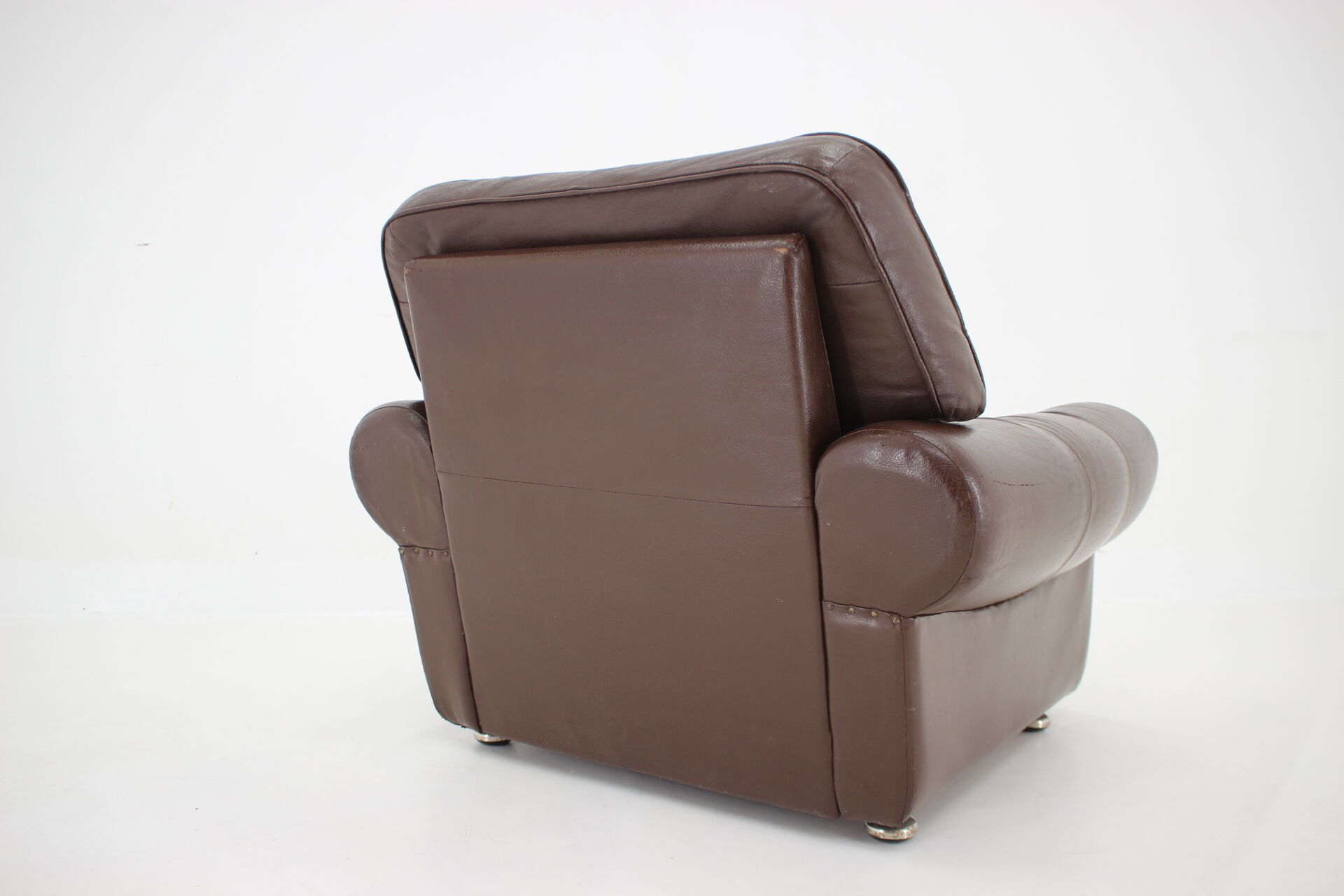 Fauteuil en cuir brun danois des années 1970, Danemark
