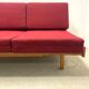 Beech sofa bed & red fabric by Drevotar Czech vintage 1960s