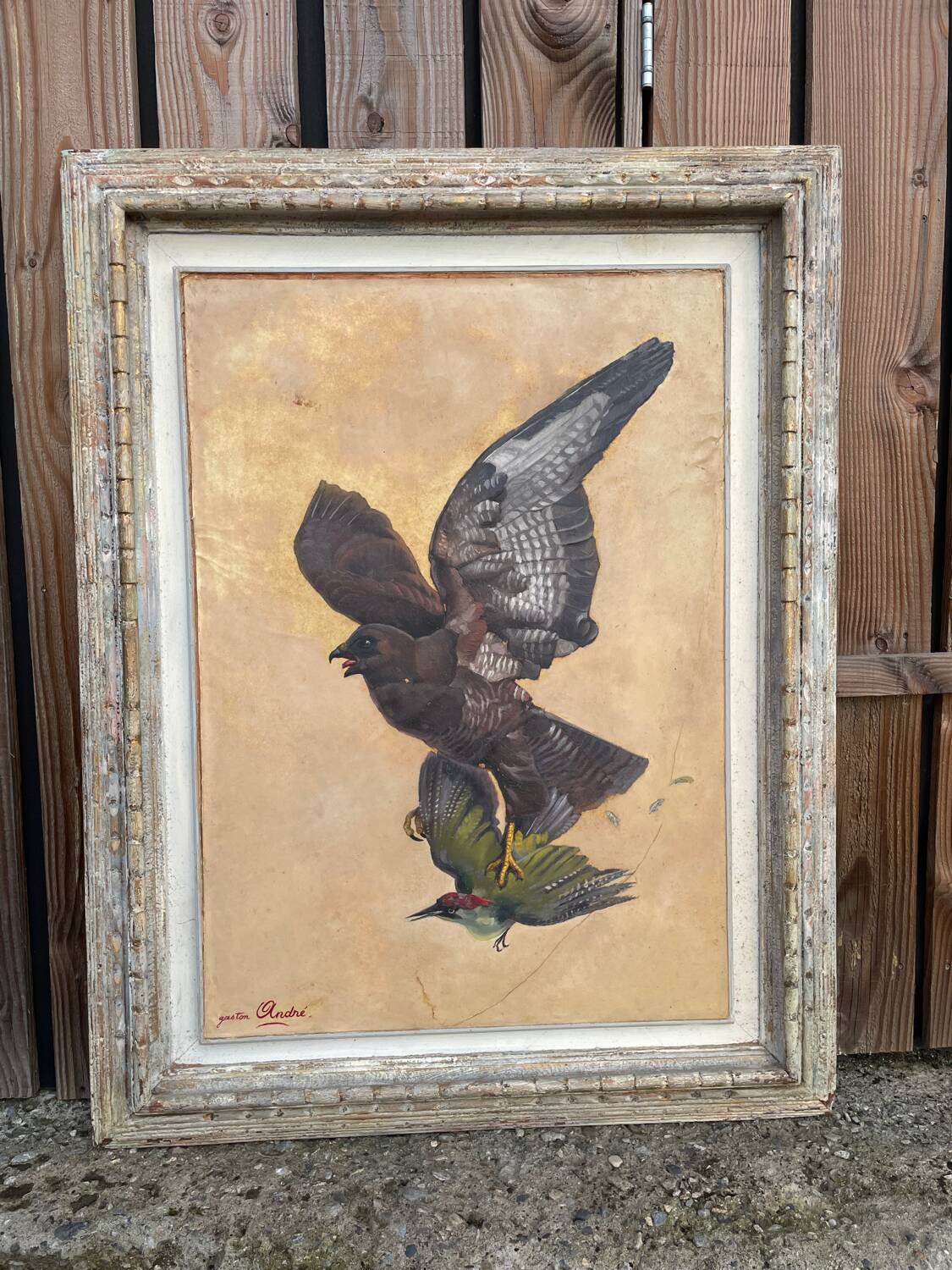 Tableau of a Harrier and Jay Oil on parchment