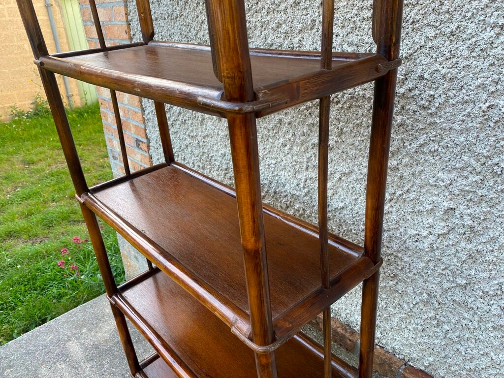 Vintage rattan bookcase shelf 70s