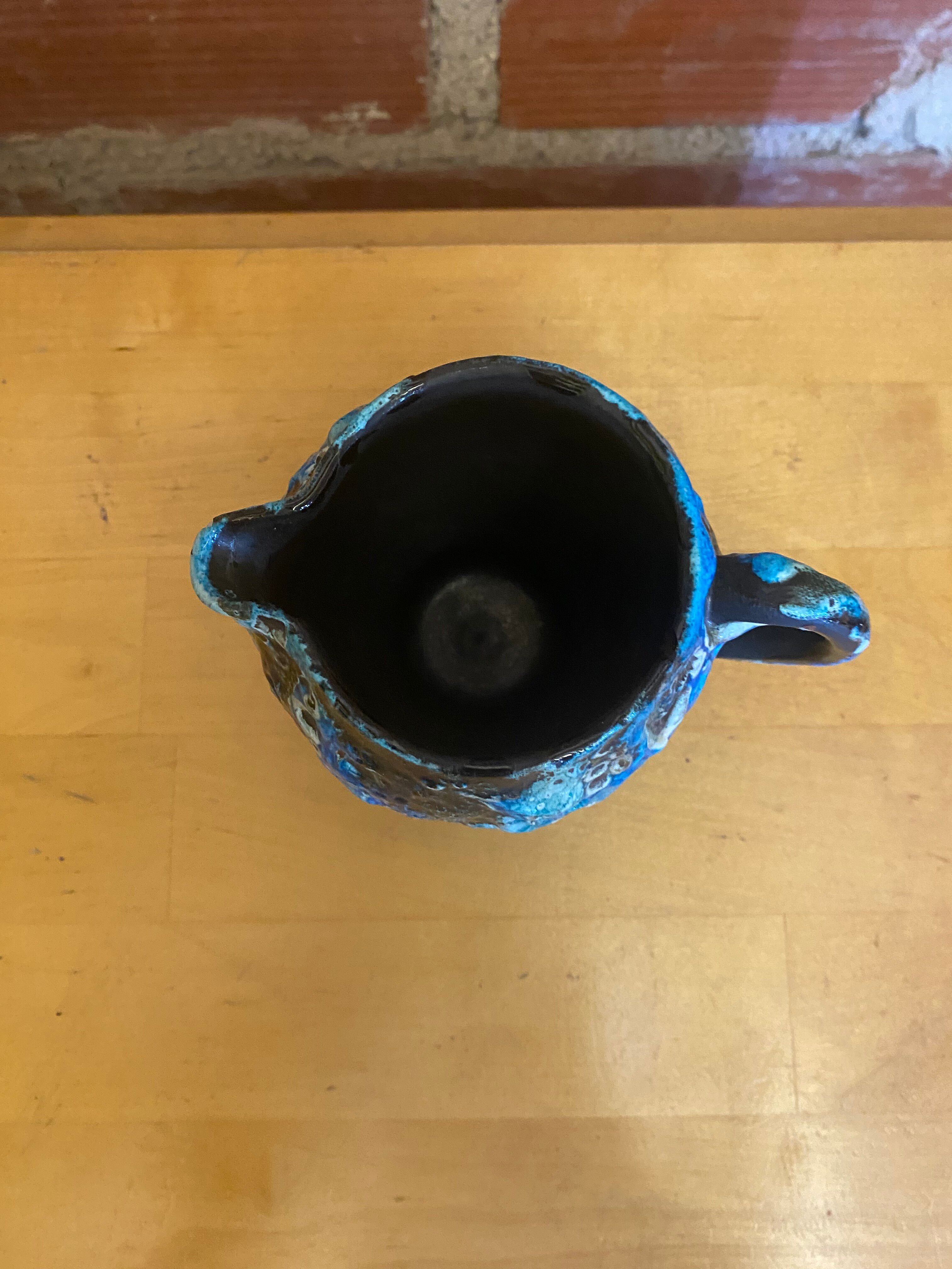 Old pichet cyclope charles cart ceramic fat lava blue + black vintage