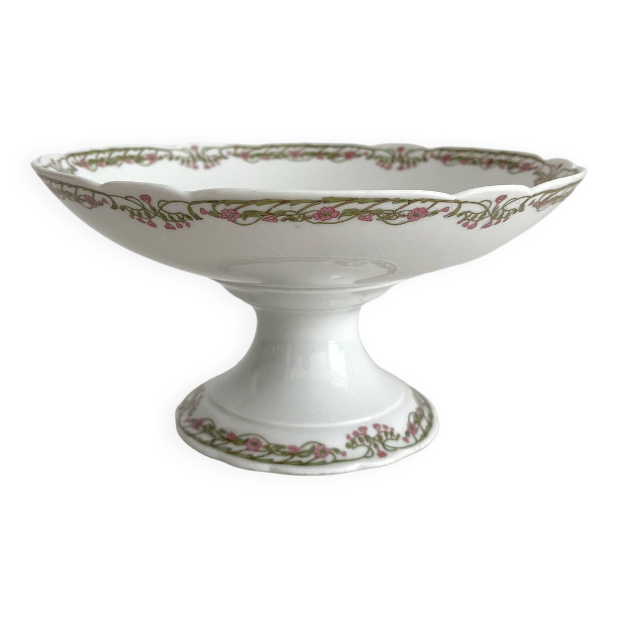 Antique Vierzon porcelain compote dish, A. Hache & cie, Art Nouveau