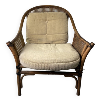 Colonial armchair in wood and canework