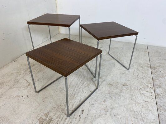 Set of 3 side tables trundle in teak and steel 1960s