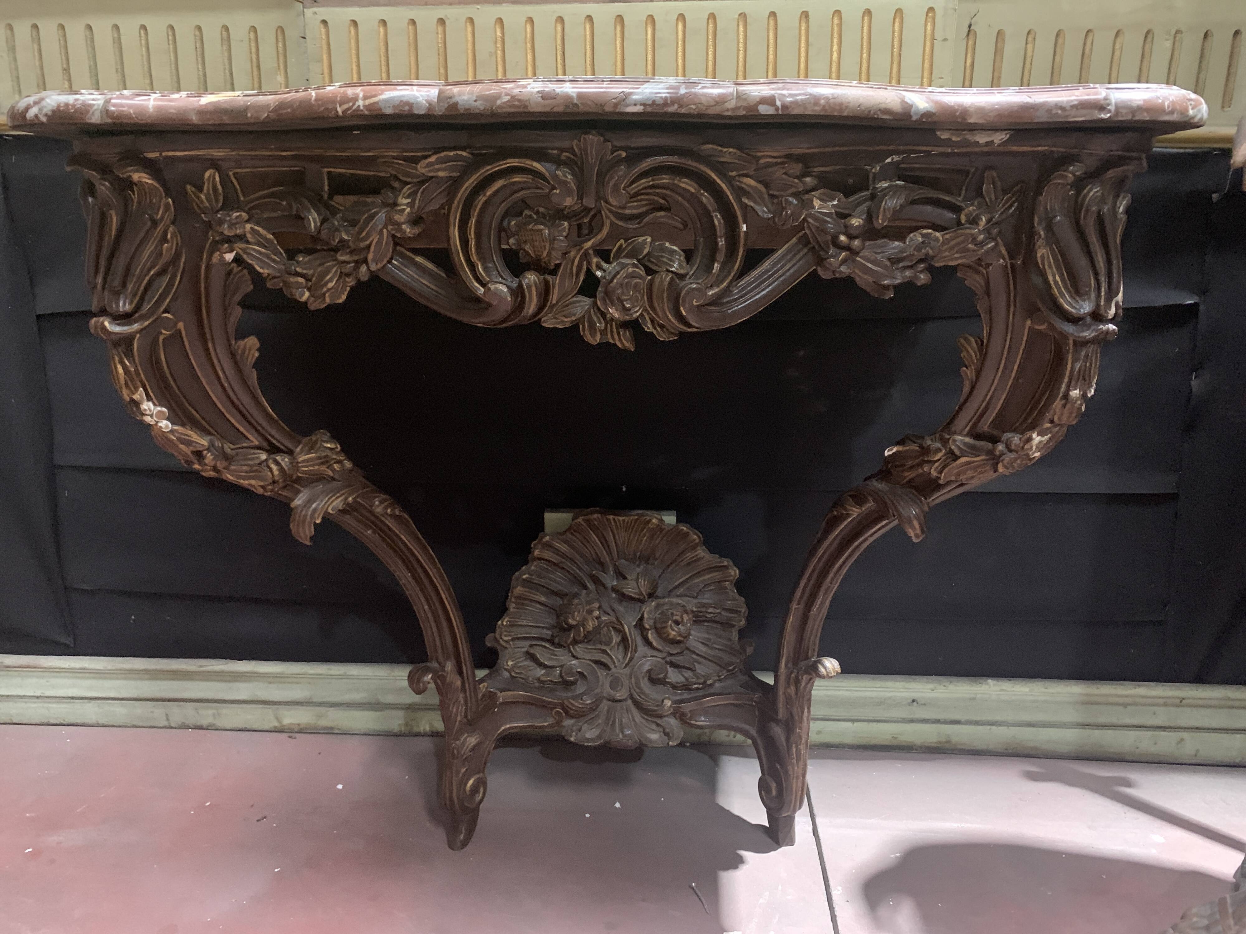 Louis XV console in carved and patinated wood, 18th century period