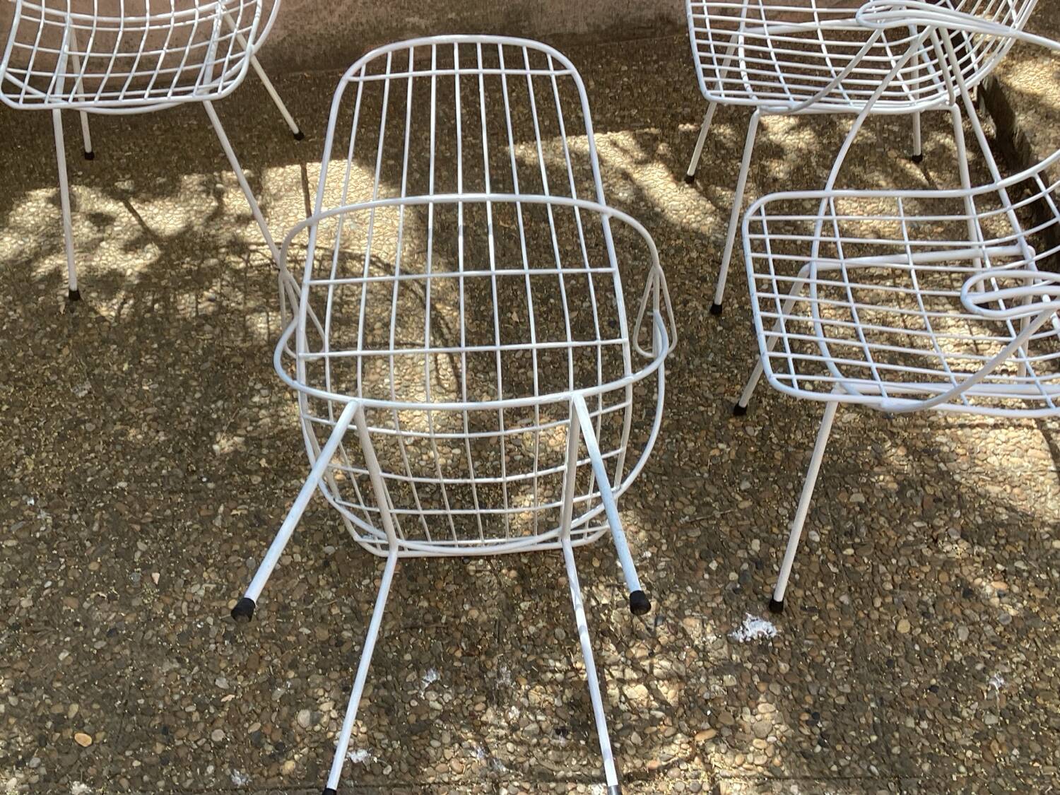 4 vintage 60s garden armchairs in white metal
