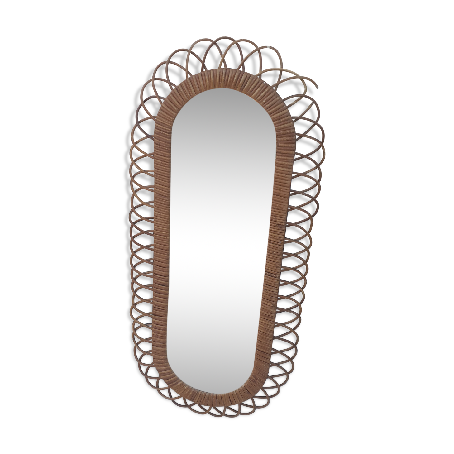 Large old oval rattan mirror93x43cm