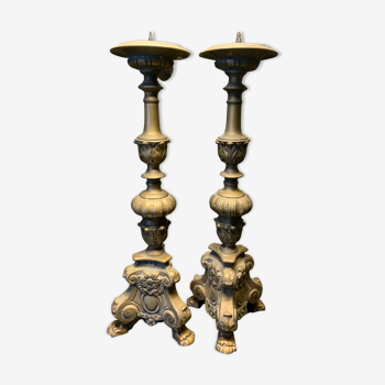 Paire de chandeliers baroques en bronze