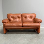Cognac leather Coronado 2 seat sofa by B&B Italia, Italy 1960s