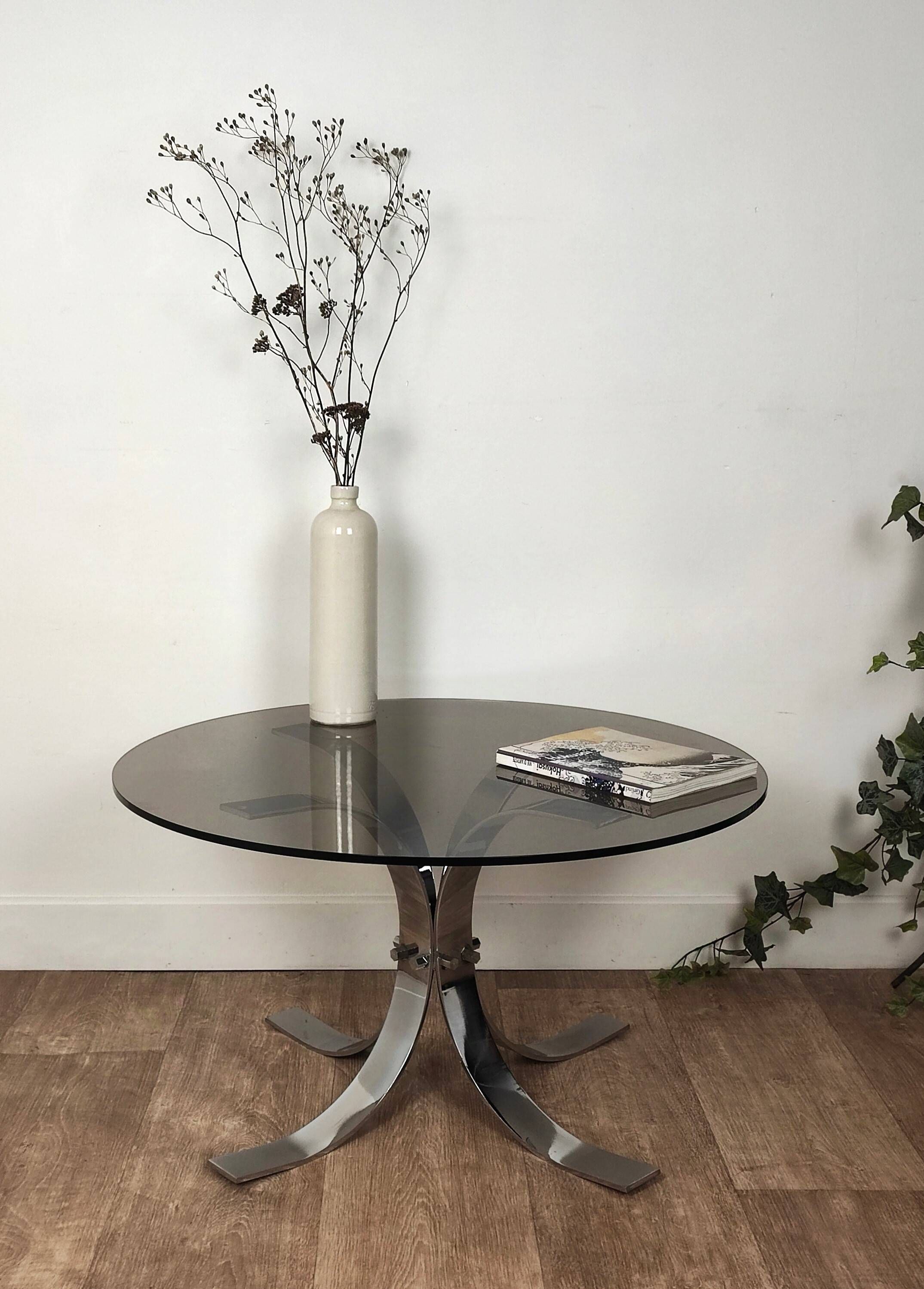 Chromed metal and smoked glass coffee table, 1970s