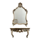 Ancien miroir et console murale en bois sculpté